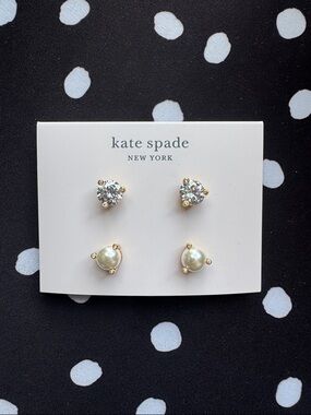 kate spade gold-tone crystal and pearl stud earring set